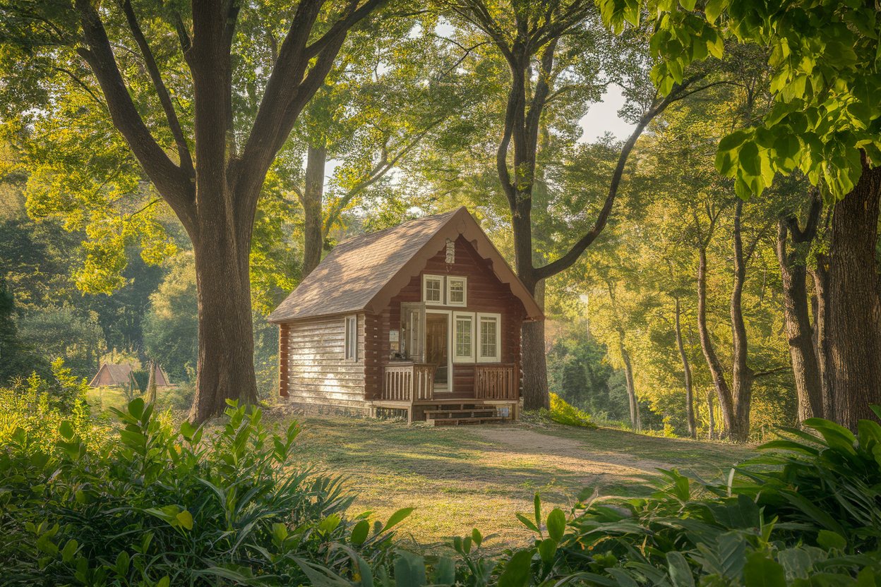cabane-bois-foret-ensoleillee