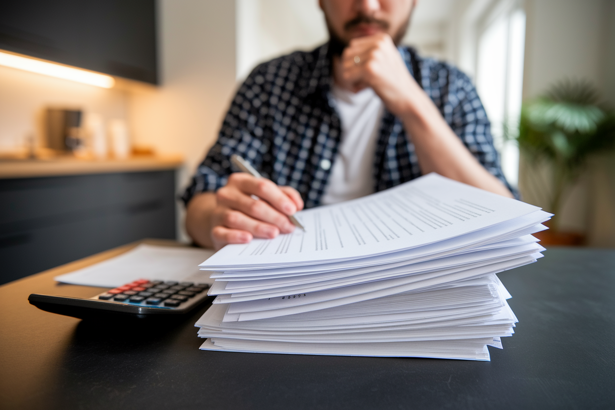 proprietaire-table-cuisine-documents-calculatrice