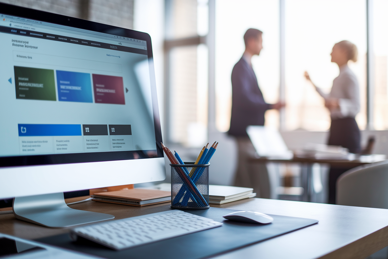 bureau-organise-ecran-flou-personnes