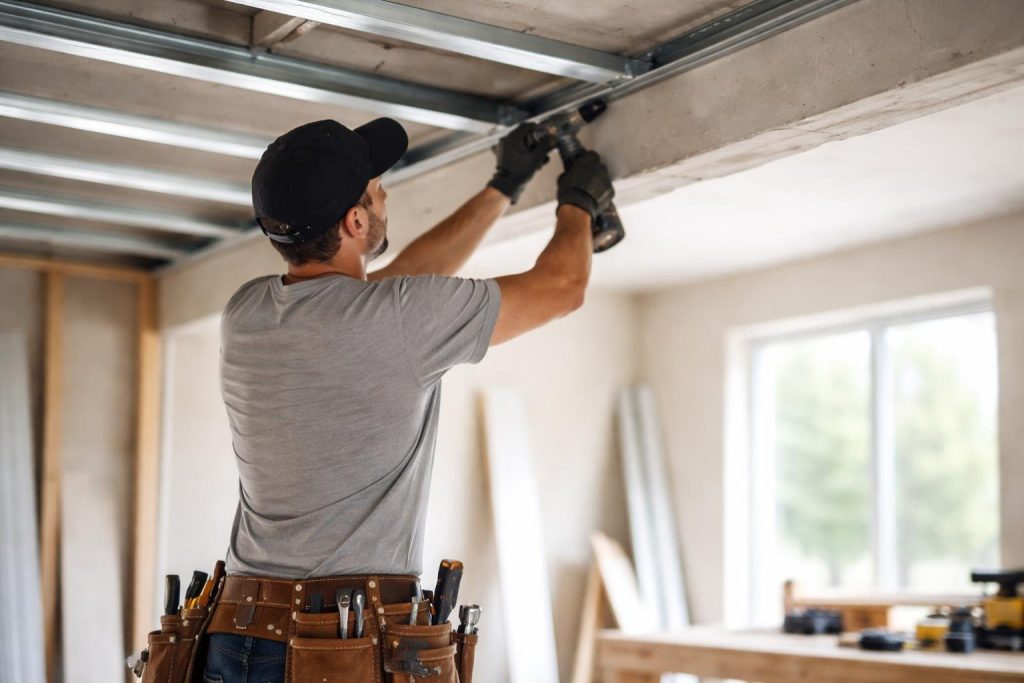 artisan-ceinture-outils-rail-plafond-construction